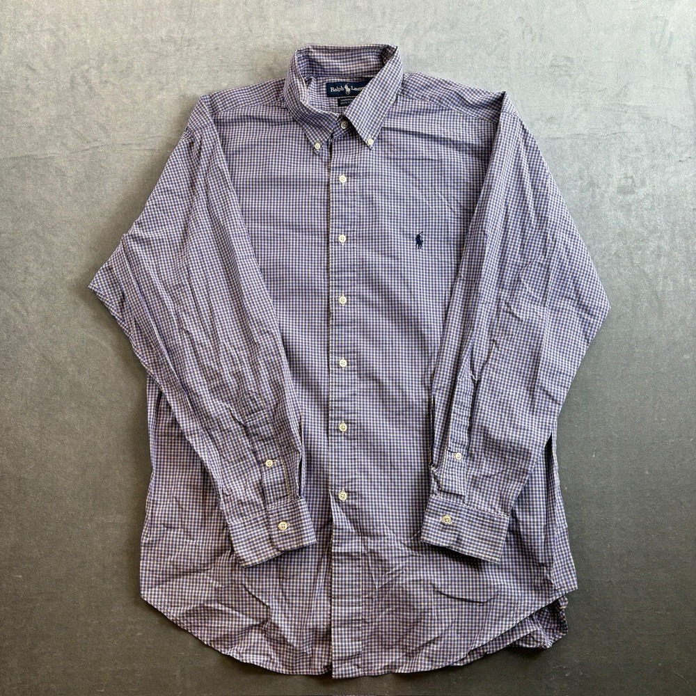 Ralph Lauren‎ Yarmouth Button Up Shirt Men's 16.5-34 Purple Check Cotton